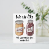 Pindakaasfles met jampot jubileum briefkaart (Staand voorkant)