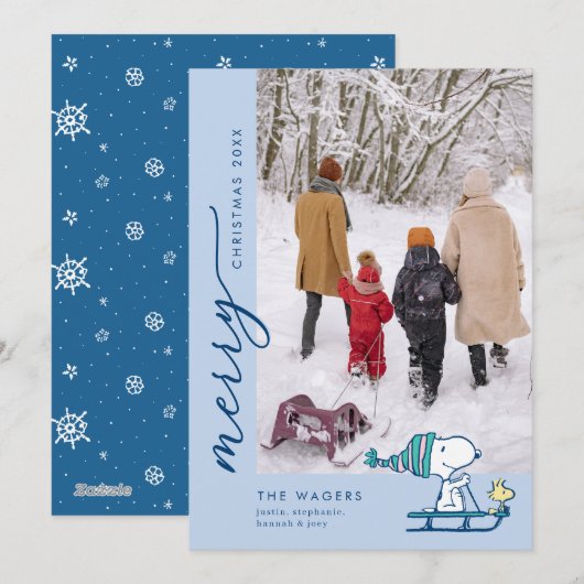Pindarots Snoopy & Woodstock Sleden Feestdagenkaart (Voorkant / Achterkant)