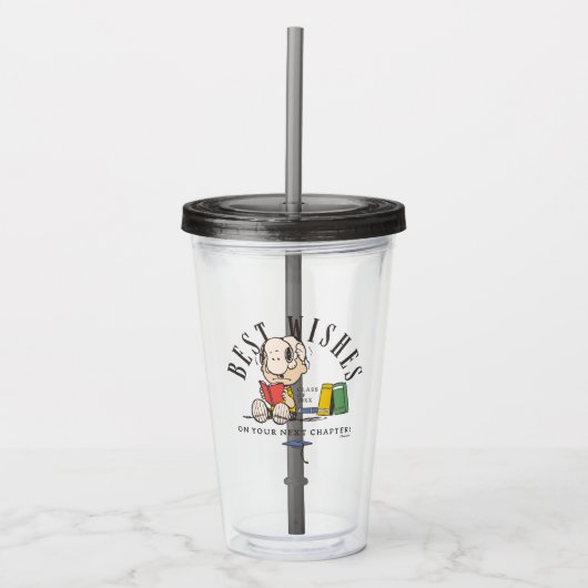 Pinda's Beste Wensen Afstuderen Snoopy Lezen Acryl Drinkbeker (Voorkant)