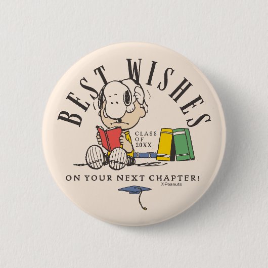 Pinda's Beste Wensen Afstuderen Snoopy Lezen Ronde Button 5,7 Cm (Voorkant)