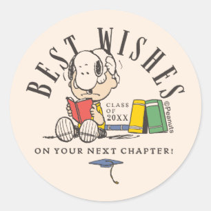 Pinda's Beste Wensen Afstuderen Snoopy Lezen Ronde Sticker