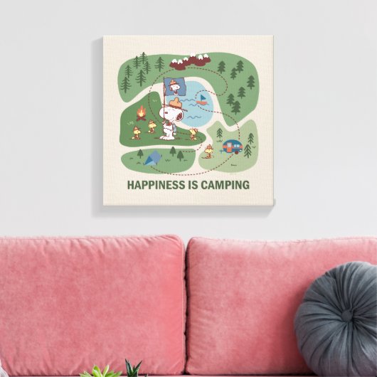 pinda's | Camp Kaart Snoopy & Woodstock Canvas Afdruk (Insitu (Woonkamer))