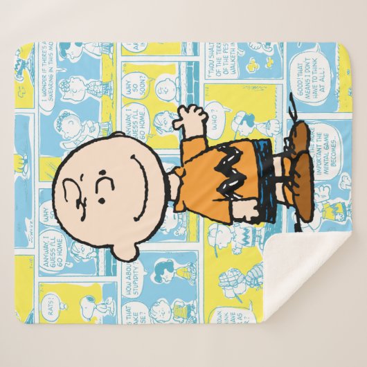 pinda's | Charlie Brown Comic Pattern Sherpa Deken (Voorkant (horizontaal))