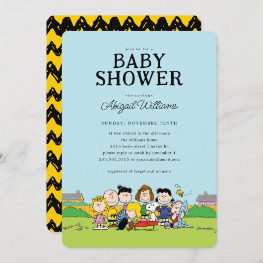 pinda's | Charlie Brown en Gang Baby shower Kaart (Voorkant / Achterkant)