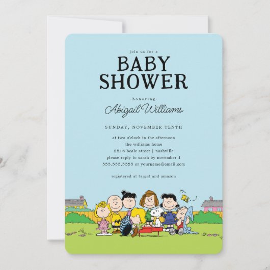 pinda's | Charlie Brown en Gang Baby shower Kaart (Voorkant)
