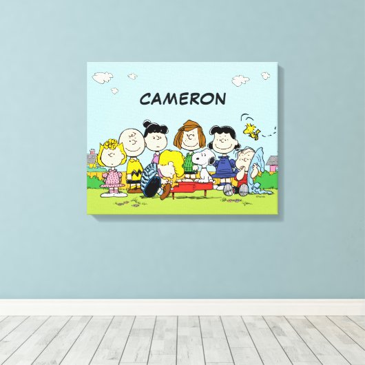pinda's | Charlie Brown en Gang | Jouw namen toevo Canvas Afdruk (Insitu (Houten vloer))