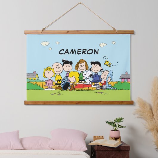 pinda's | Charlie Brown en Gang | Jouw namen toevo Hangend Wandkleed (Slaapkamer)