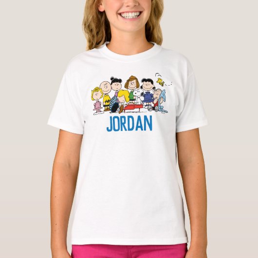 pinda's | Charlie Brown en Gang | Jouw namen toevo T-shirt (Voorkant)