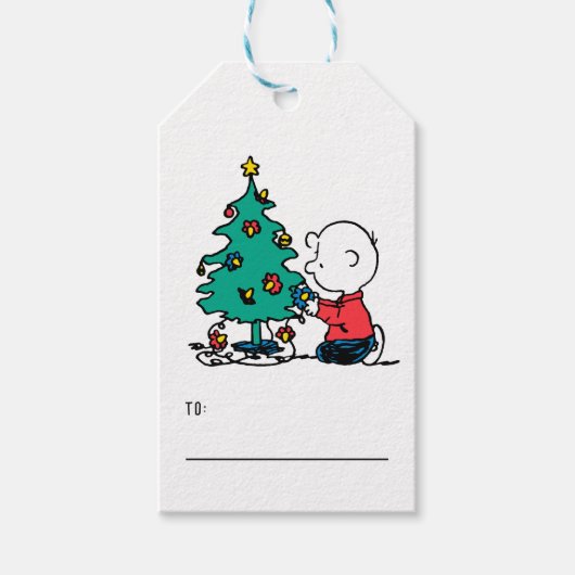 pinda's | Charlie Brown-kerstlampjes Cadeaulabel (Voorkant)