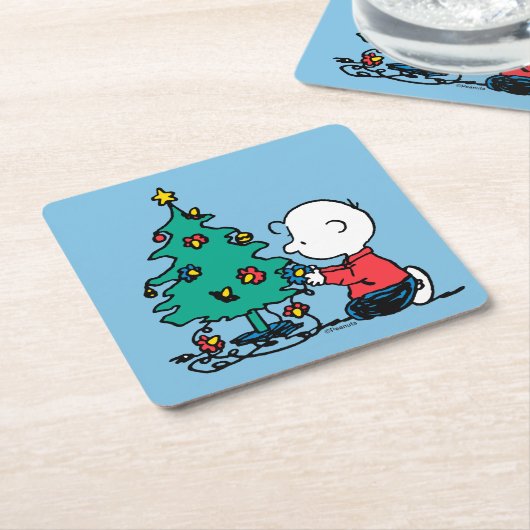 pinda's | Charlie Brown-kerstlampjes Kartonnen Onderzetters (Schuin)