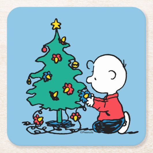 pinda's | Charlie Brown-kerstlampjes Kartonnen Onderzetters (Voorkant)