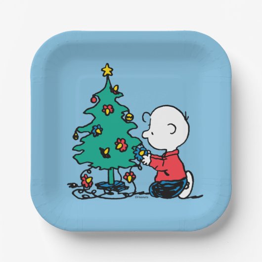 pinda's | Charlie Brown-kerstlampjes Papieren Bordje (Voorkant)