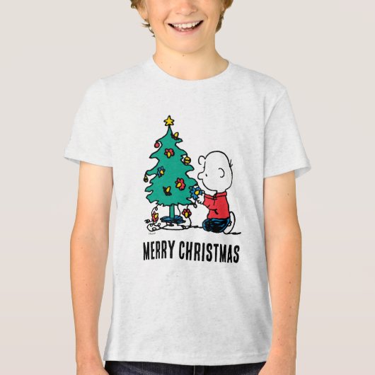 pinda's | Charlie Brown-kerstlampjes Tri-Blend Shirt (Voorkant)
