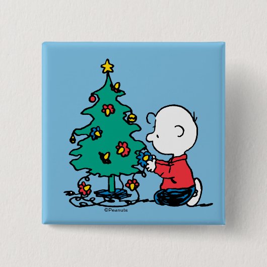 pinda's | Charlie Brown-kerstlampjes Vierkante Button 5,1 Cm (Voorkant)