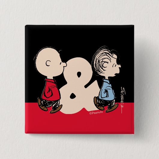 pinda's | Charlie Brown & Linus Vierkante Button 5,1 Cm (Voorkant)