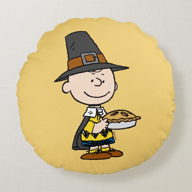 pinda's | Charlie Brown Pilgrim Rond Kussen (Voorkant)