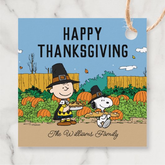 pinda's | Charlie Brown Thanksgiving Add Jouw naam Bedankjes Labels (Achterkant)