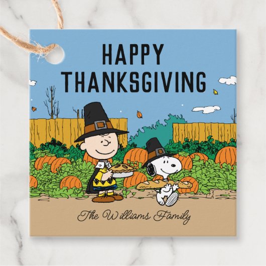 pinda's | Charlie Brown Thanksgiving Add Jouw naam Bedankjes Labels (Voorkant)