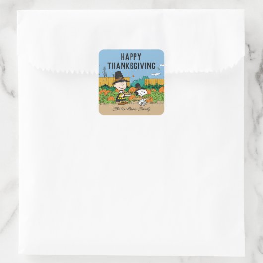 pinda's | Charlie Brown Thanksgiving Add Jouw naam Vierkante Sticker (Tas)