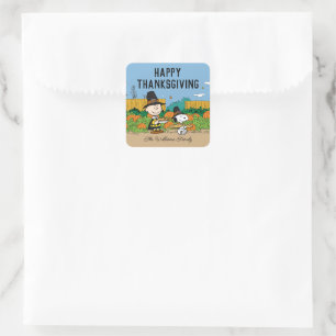 pinda's Charlie Brown Thanksgiving Add Jouw naam Vierkante Sticker