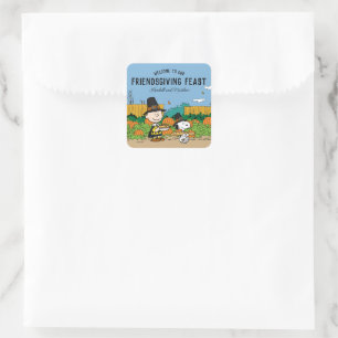 pinda's Charlie Brown Thanksgiving Add Jouw naam Vierkante Sticker