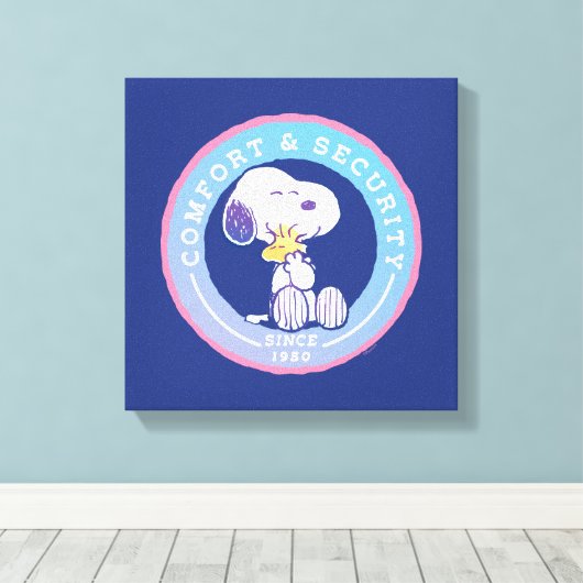 pinda's | Comfort & Beveiligingsbadge blauw Canvas Afdruk (Insitu (Houten vloer))