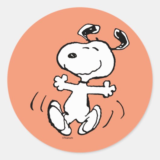 pinda's | Een Snoopy Happy Dance Ronde Sticker (Voorkant)
