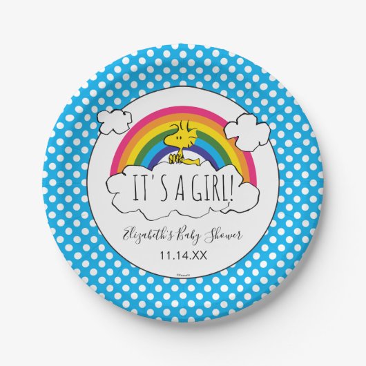 pinda's | Het is een meisje Baby shower Papieren Bordje (Voorkant)