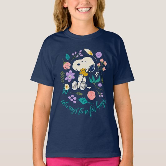 Pinda's in bloei | Snoopy & Woodstock Bloemknuffel T-shirt (Voorkant)
