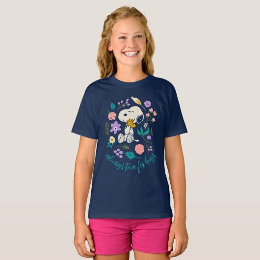 Pinda's in bloei | Snoopy & Woodstock Bloemknuffel T-shirt (Voorkant volledig)