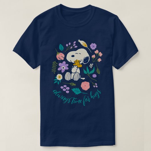 Pinda's in bloei | Snoopy & Woodstock Bloemknuffel T-shirt (Design voorkant)