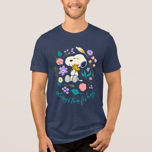 Pinda's in bloei | Snoopy & Woodstock Bloemknuffel Tri-Blend Shirt (Voorkant)