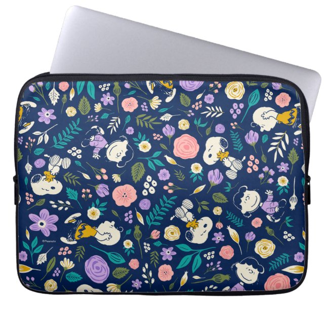 pinda's in het bloempatroon laptop sleeve (Voorkant)
