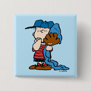 pinda's Linus in zijn honkbaluitrusting Vierkante Button 5,1 Cm