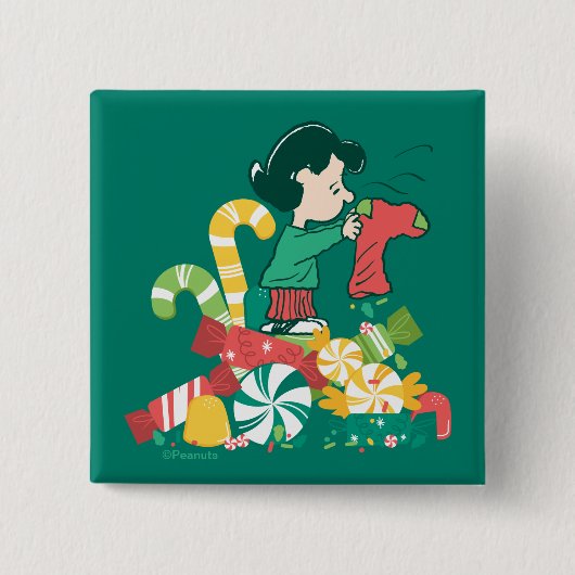 pinda's | Lucy hoe meer de Merrier Vierkante Button 5,1 Cm (Voorkant)