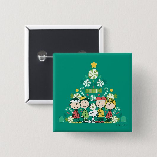 pinda's | Pepermunt kerstboom Vierkante Button 5,1 Cm (Voorkant /achterkant)