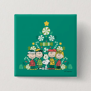 pinda's   Pepermunt kerstboom Vierkante Button 5,1 Cm