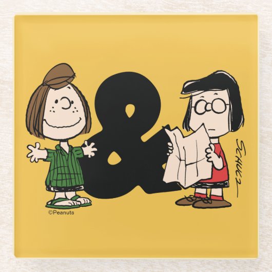 pinda's | Peppermint Patty & Marcie Glazen Onderzetter (Voorkant)