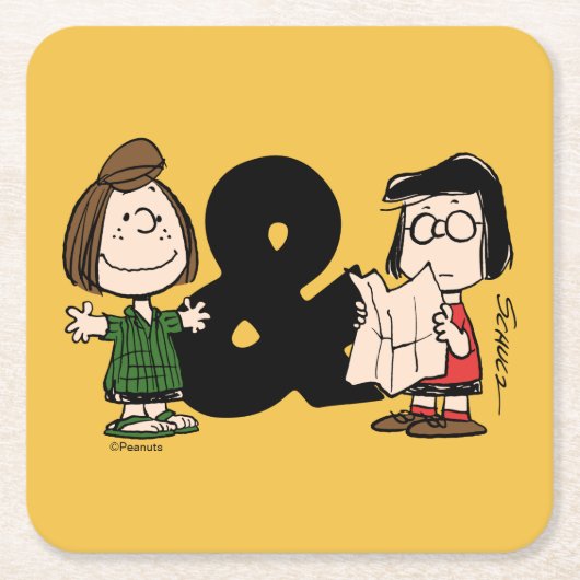 pinda's | Peppermint Patty & Marcie Kartonnen Onderzetters (Voorkant)