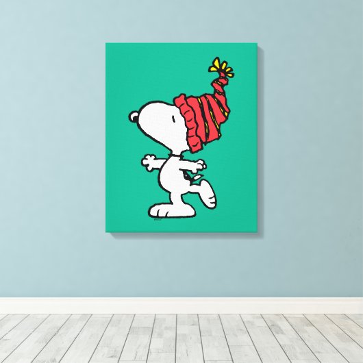 pinda's | Pet van Snoopy Winter Beanie Canvas Afdruk (Insitu (Houten vloer))