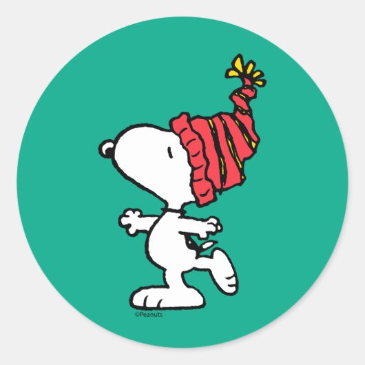 pinda's | Pet van Snoopy Winter Beanie Ronde Sticker (Voorkant)