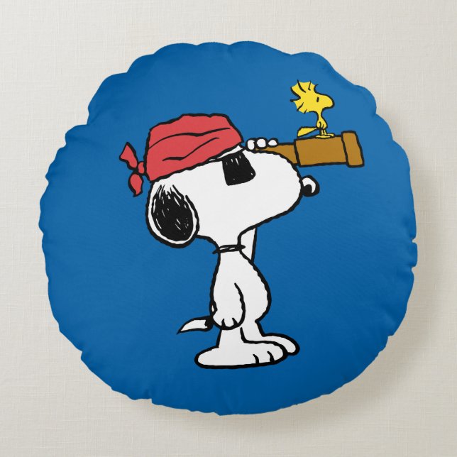 pinda's | Pirate Snoopy and Woodstock Rond Kussen (Voorkant)