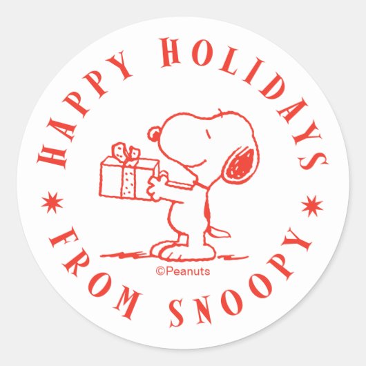 Pinda's | Prettige Feestdagen van Snoopy Ronde Sticker (Voorkant)