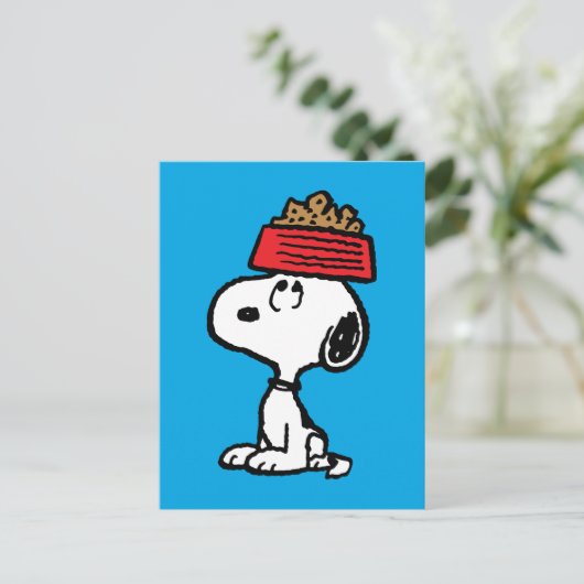 pinda's | Snoopy balanceert his Dog Dish Briefkaart (Staand voorkant)