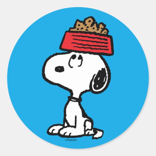 pinda's | Snoopy balanceert his Dog Dish Ronde Sticker (Voorkant)