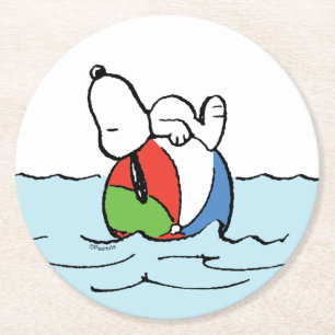 pinda's   Snoopy Beach Ball Beach Ronde Kartonnen Onderzetter