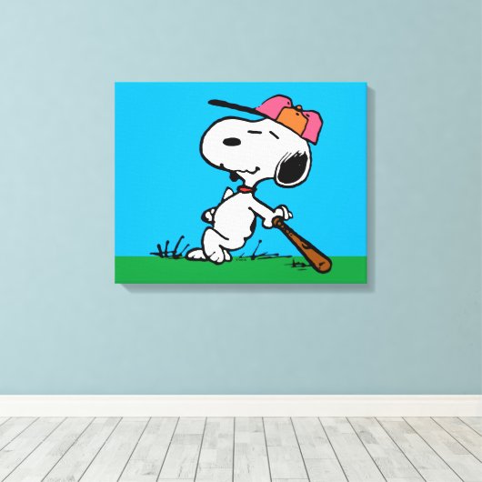 pinda's | Snoopy bij Bat Canvas Afdruk (Insitu (Houten vloer))