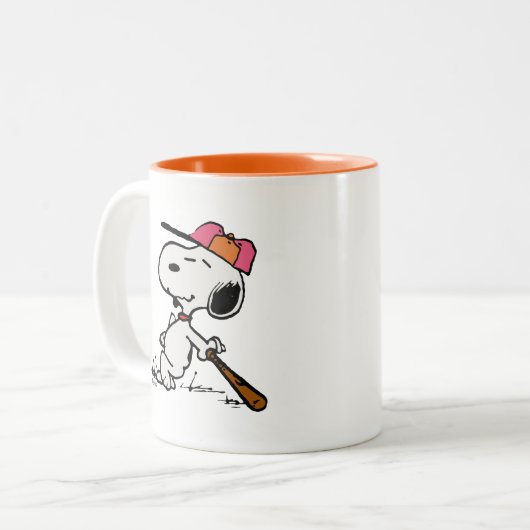 pinda's | Snoopy bij Bat Tweekleurige Koffiemok (Voorkant links)