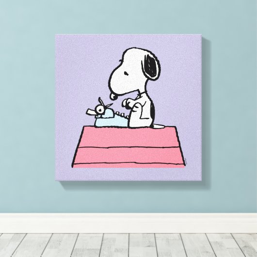 pinda's | Snoopy bij de schrijfmachine Canvas Afdruk (Insitu (Houten vloer))