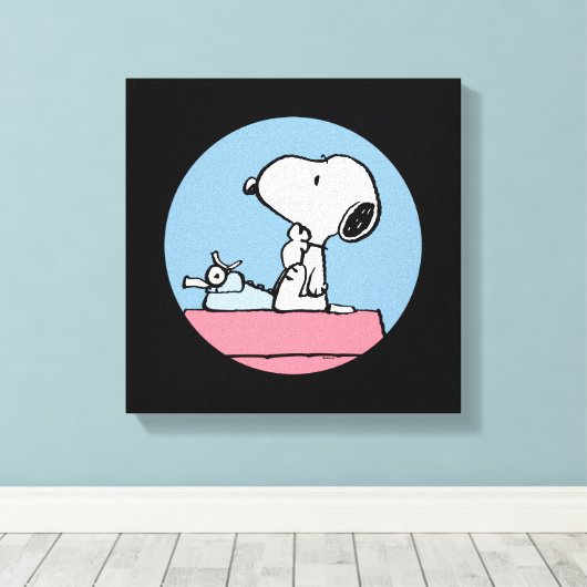pinda's | Snoopy bij de schrijfmachine Canvas Afdruk (Insitu (Houten vloer))